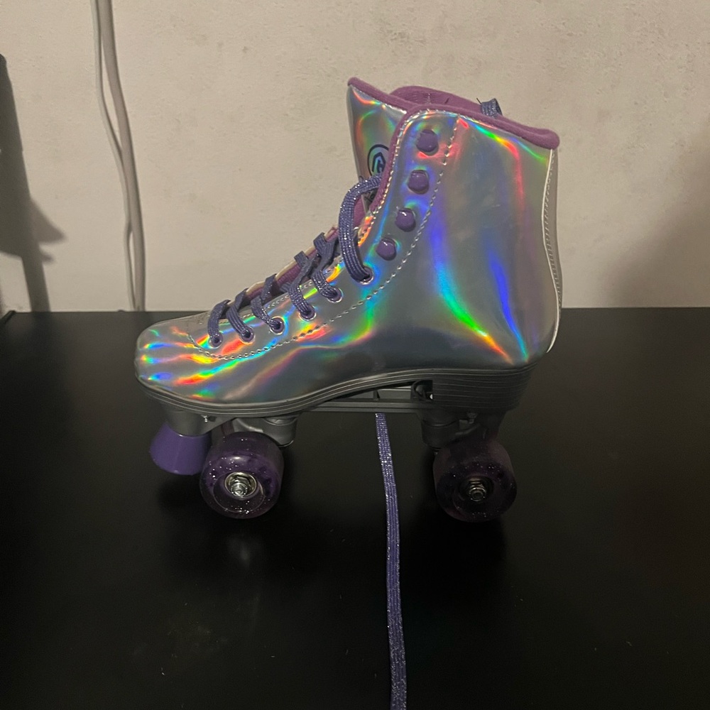 Holographic Roller Skates with Purple Accents